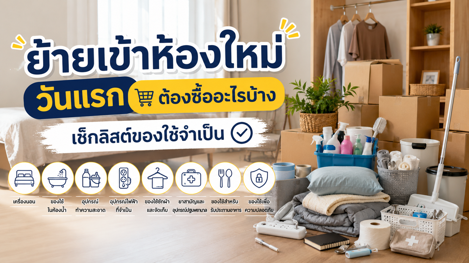 ย้ายเข้าห้องใหม่วันแรก ต้องซื้ออะไรบ้าง เช็กลิสต์ของใช้จำเป็น